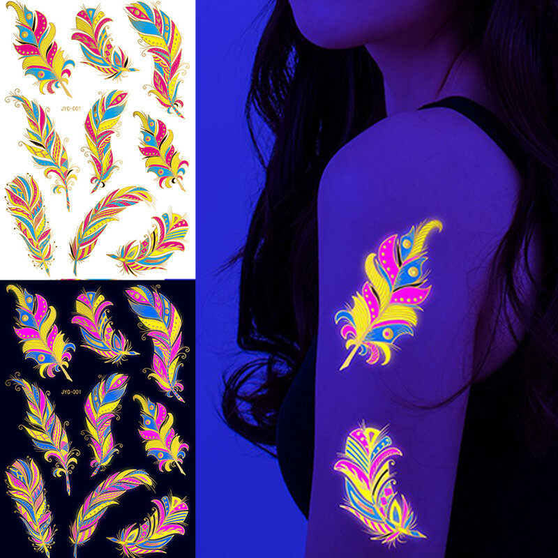 Adesivi per tatuaggi temporanei luminosi Neon fluorescente al buio illuminano il tatuaggio elefante/adesivo per feste con tatuaggio a spalla con cuore d'amore