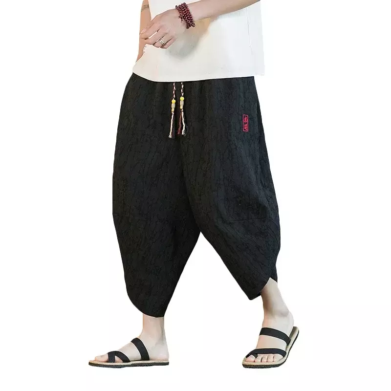 Pantalones cortos de Kimono japonés para hombre, ropa asiática tradicional, pantalones de baño sueltos informales, pantalones de pierna ancha de lino Yukata japonés
