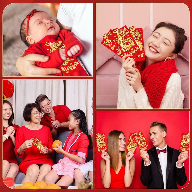 6 шт., китайский новогодний красный конверт с драконом, лунный год, красный Карманный конверт, Весенний фестиваль, счастливые сумочки для денег, благословение Hongbao, подарок