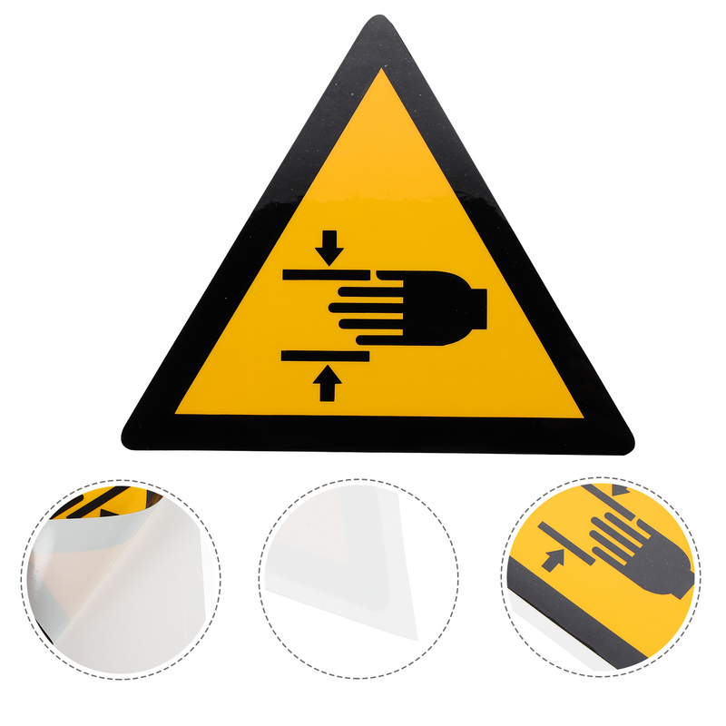 Cuidado com o sinal de pitada, mão esmagando equipamentos, etiqueta de pressão, papel sintético PP, decalque de advertência