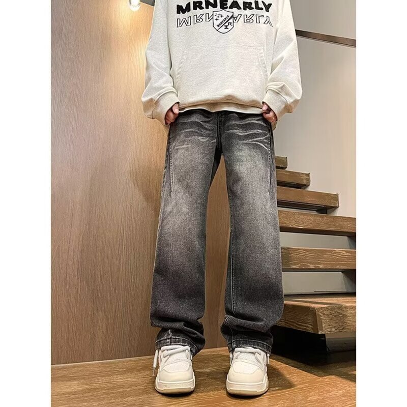Осенние мужские повседневные брюки Корейская версия Harajuku джинсы в стиле High Street свободные брюки высокого качества Мужская одежда 2024