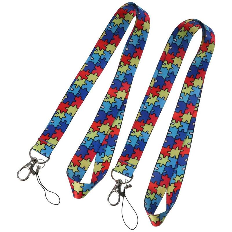 With Autism Key Hook Chain Holder Puzzle Badge Lanyard