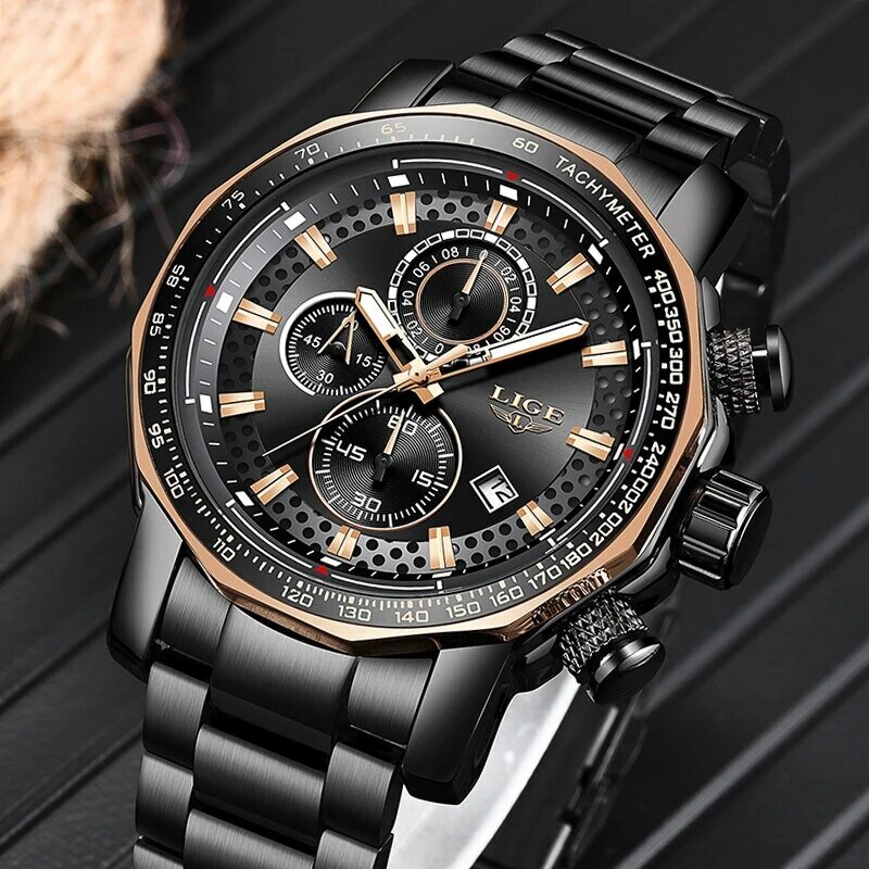 LIGE New Sport Chronograph orologi da uomo Top Brand Luxury Full Steel Quartz Clock impermeabile Big Dial Watch Men Montre Homme