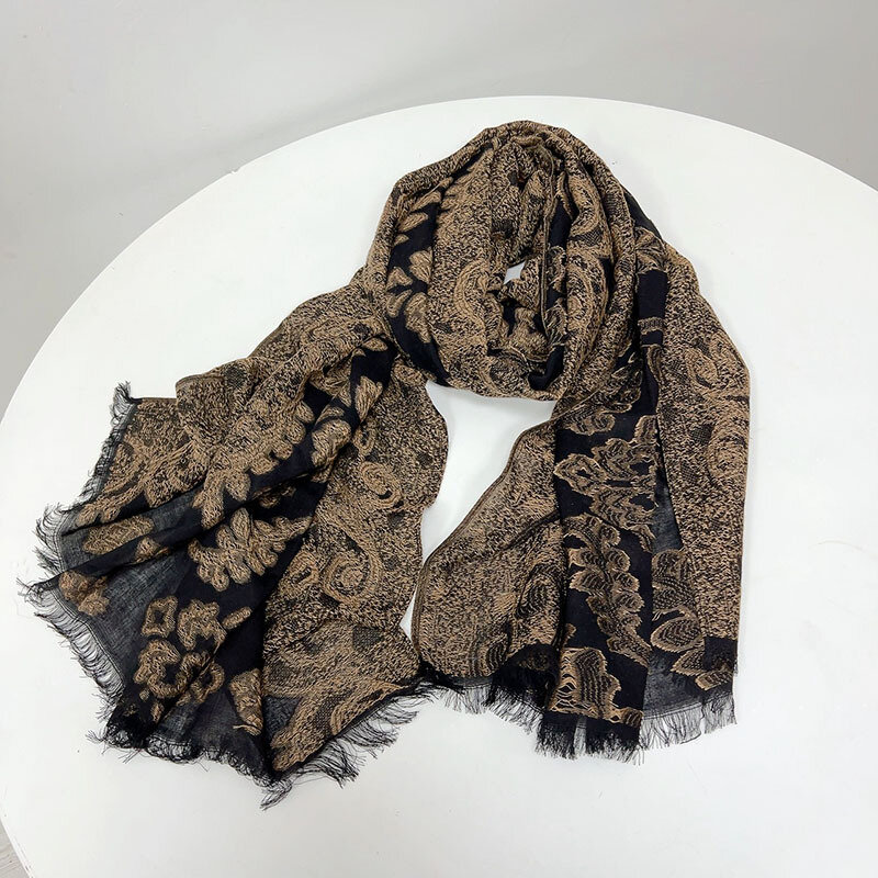 Elegante estilo retro pashmina lenço de seda envoltório xale flor do jacquard, inverno quente modal lenços, 2024