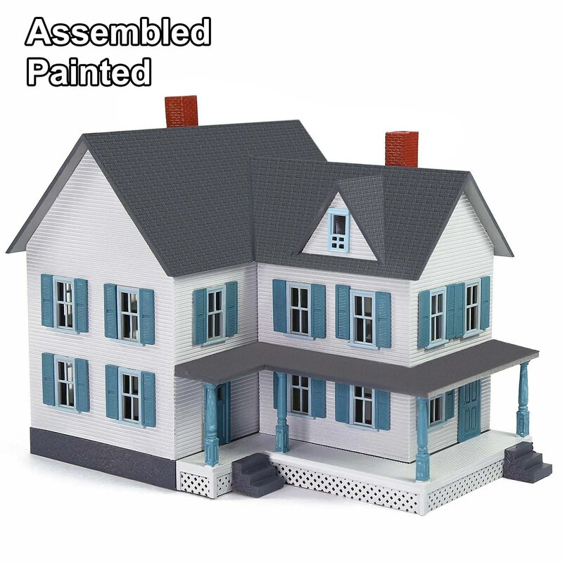 Evemodel HO Scale Model Village House Two-story Building with Porch for Model Trains JZ8710W