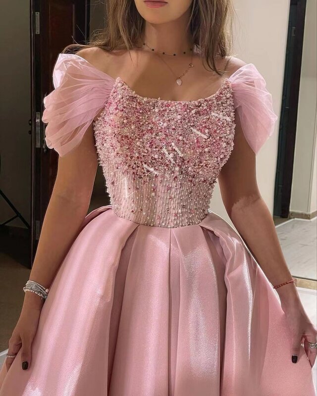 Daudi Saudi  Prom Dresses Handmade Beaded Luxury Formal Party Birthday Gowns with Tulle Wraps Women Wear Pageant Evening Dress