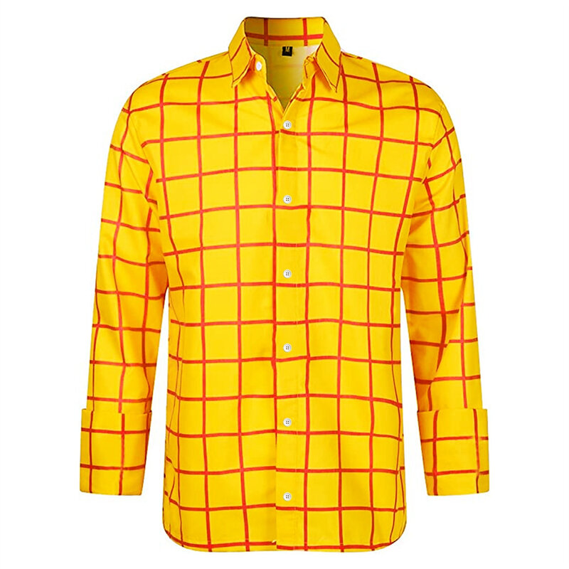 Camisa de manga larga con estampado 3d para hombre, camisa informal con botones, a cuadros, para vacaciones, primavera y otoño, 2024
