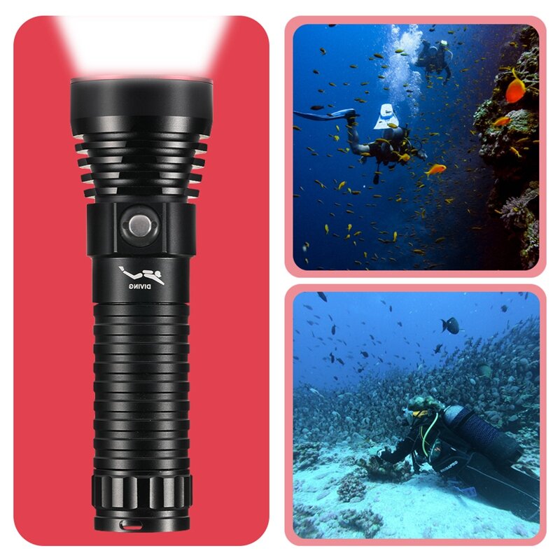 Lanterna de mergulho LED para mergulho, super brilhante, lanterna impermeável IPX6, P70, 3000 Lumen