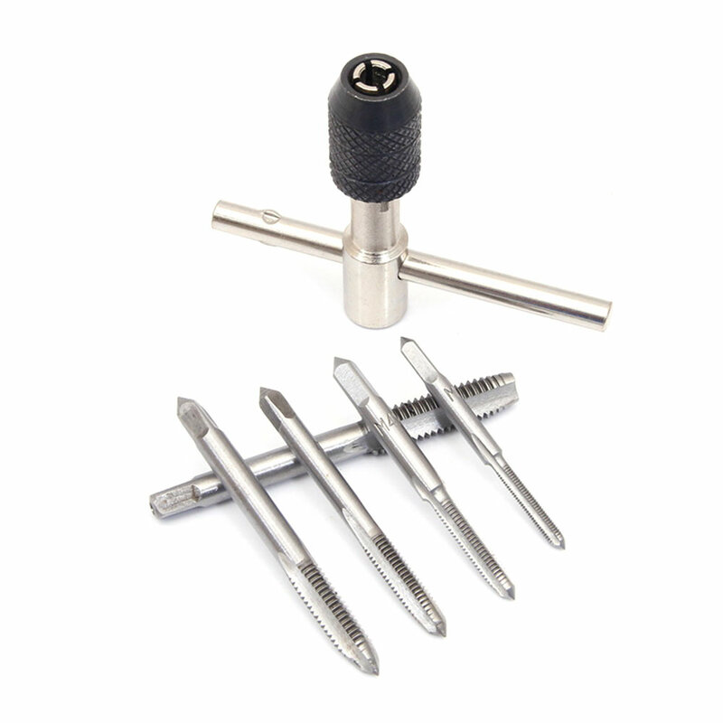 6 pces metric thread tap máquina de broca parafuso plugue torneira broca conjunto de ferramentas manuais m3 m4 m5 m6 m8 com t-tipo chave