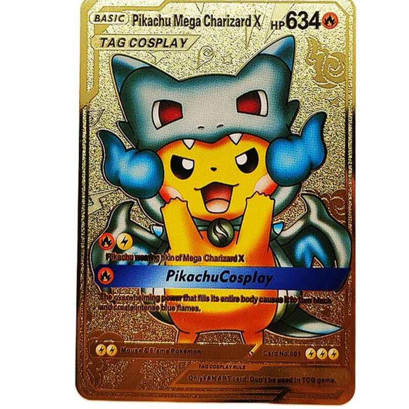 Cartes Pokemon en fer en métal, 1 pièce, Pikachu, Cosplay, différents Styles, lettres brillantes, Collection de jeu Pokémon, jouets pour enfants, cadeau
