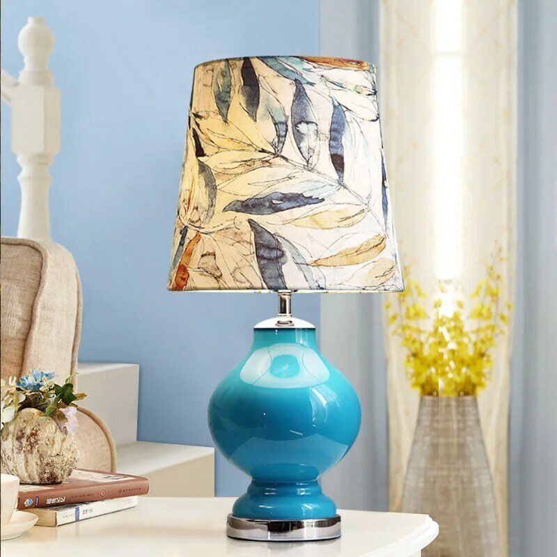 Niebieska lampa biurkowa, sypialnia, nocna, prosta, nowoczesna, kreatywna i spersonalizowana śródziemnomorska lampka nocna, amerykański salon, wa