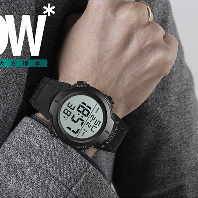男性用デジタルLEDスポーツ腕時計、多機能時計