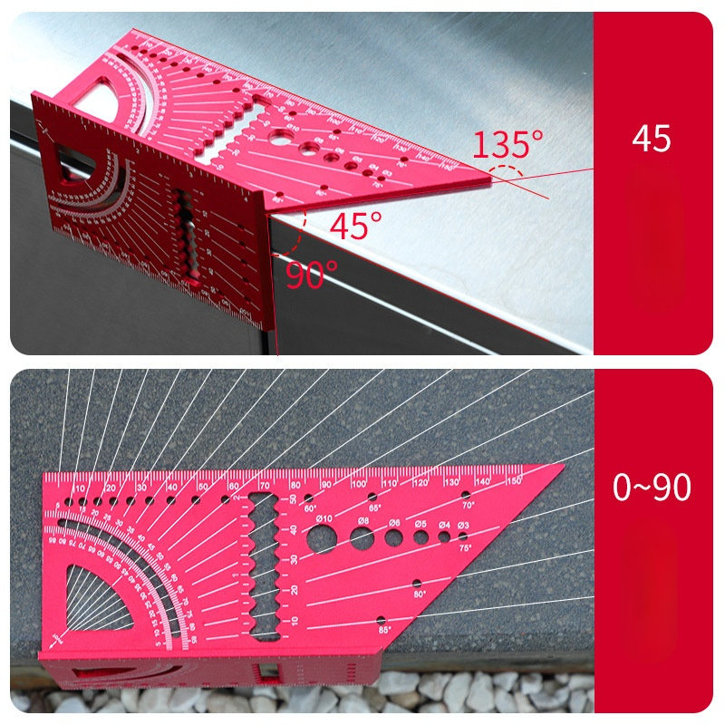 Regla de ángulo de carpintería de aleación de aluminio, dispositivo de dibujo de línea, herramienta de medición de ángulo de Mitre 3D con localizador de transportador de calibre
