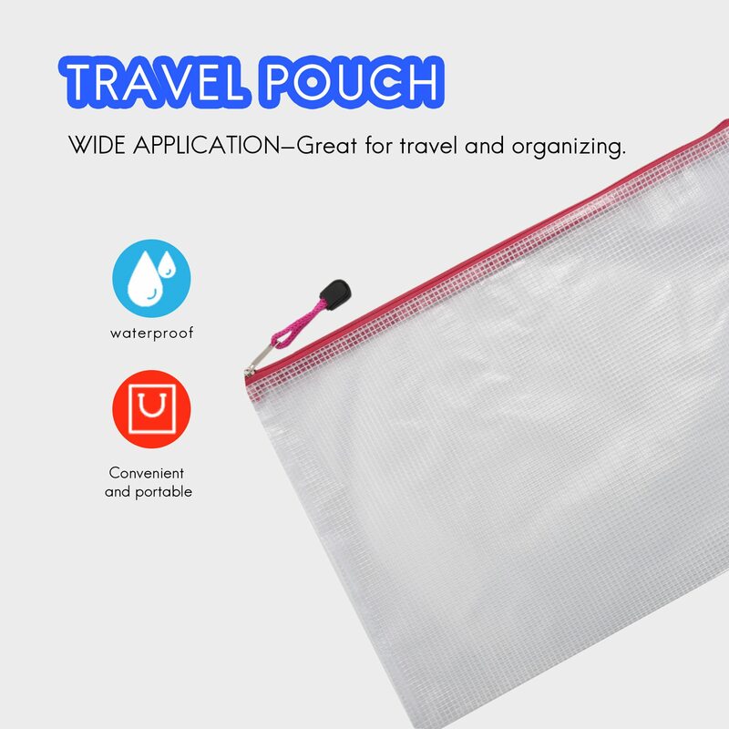Impermeável Zipper Mesh Pouch, Multipurpose File Bolsas, Bolsa de documentos, Sacos de viagem, 9 cores, 8 tamanhos, 18 pacotes