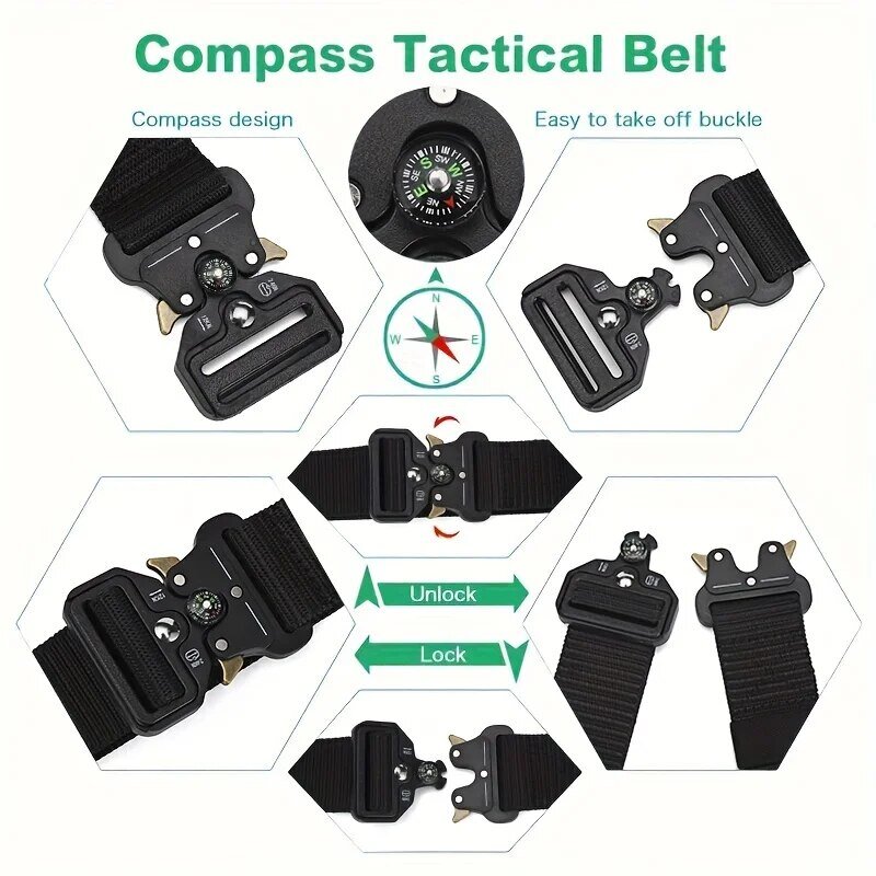 Men's Belt Army Outdoor Hunting Compass Tactical Belt Multi Function Combat Survival Marine Corps Canvas Nylon Male Luxury Belts