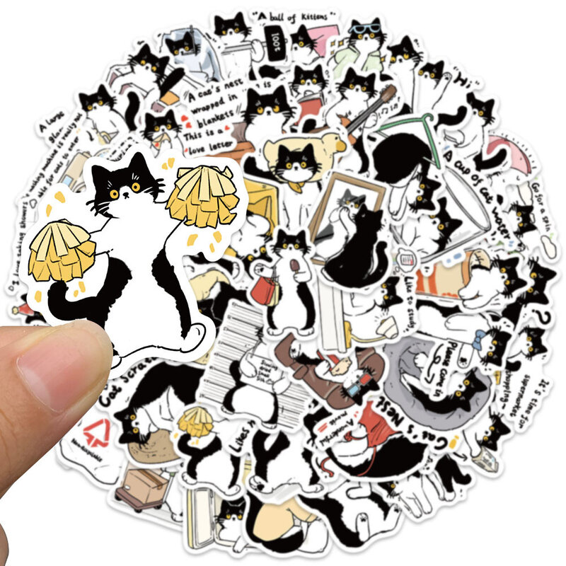 10/30/50 buah Kawaii sapi kucing stiker lucu kartun hewan decal DIY ponsel botol air gitar lucu stiker grafiti untuk mainan anak-anak
