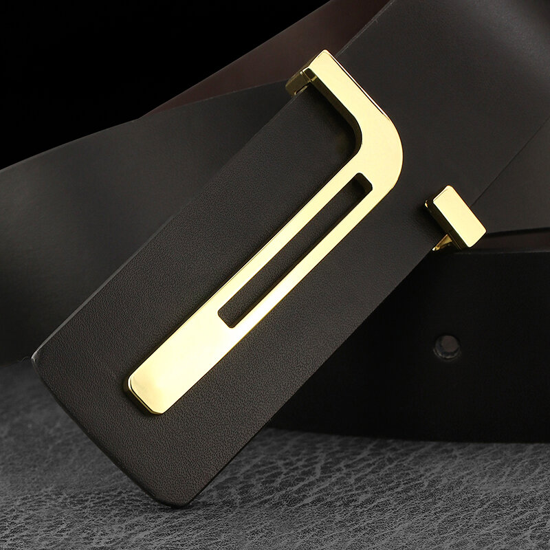 Cinturón de piel de vaca con letras en T para hombre, cinturón informal de alta calidad con hebilla lisa, personalidad, a la moda