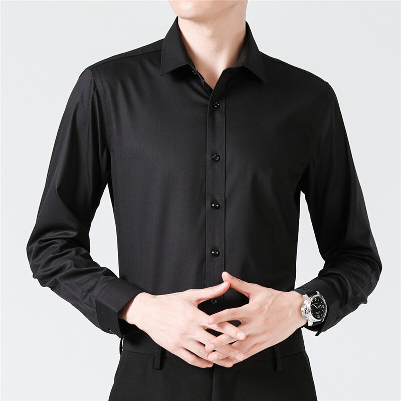 Chemise à boutonnage simple à manches longues pour hommes, version coréenne de chimprintemps/été, col polo avec poches pour documents solides, haut ajusté