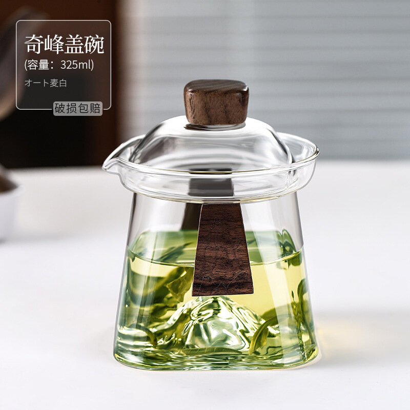 Heat-resistant Glass Gaiwan Transparent Cover Bowl Lid Saucer Big Tea Cup Tureen Travel Teaware Sets Business Gift 390ML