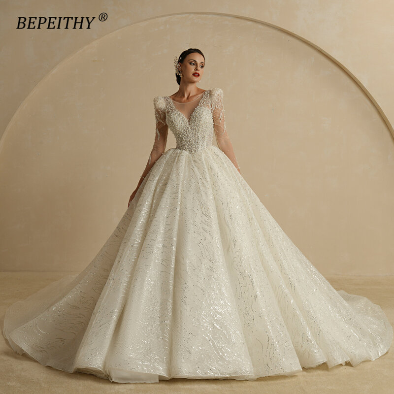 Bepeiathy-女性のための光沢のあるプリンセスドレス,結婚式のための真珠付きの豪華なヴィンテージのボールガウン,2022コレクション