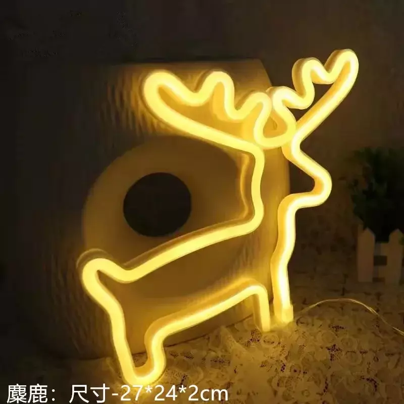 Veilleuse au néon alimentée par batterie USB pour enfants, décoration d'arbre de Noël, cloches, wapiti, flocon de neige, signe lumineux, cadeau