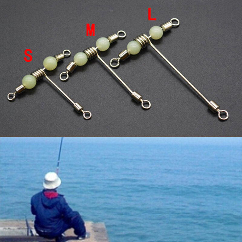 Pesca a 3 vie girevole a forma di T Cross-line Mini con perline luminose