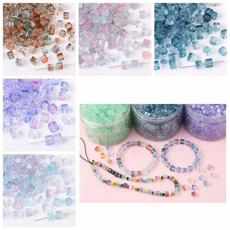 Glas DIY Perlen mit Zucker würfeln transparent farbig machen Armband Schmuck Zubehör Achteck Design 7mm