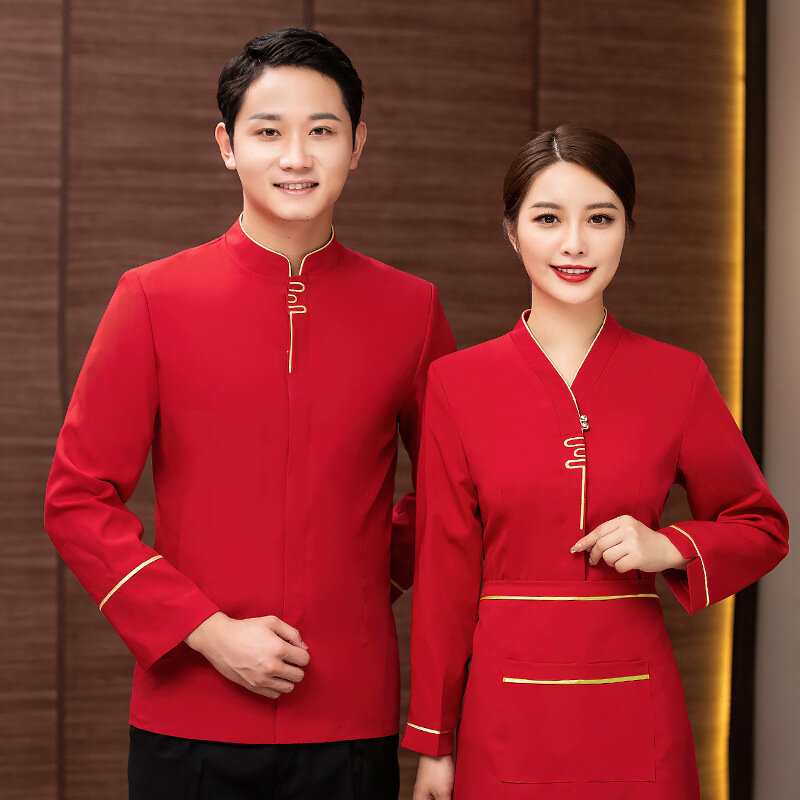 New Hotel Work Clothes Long Sleeve Female Restaurant Ding Room Catering Hot Pot Restaurant Waiter Clothing Chinese Tea House Uni