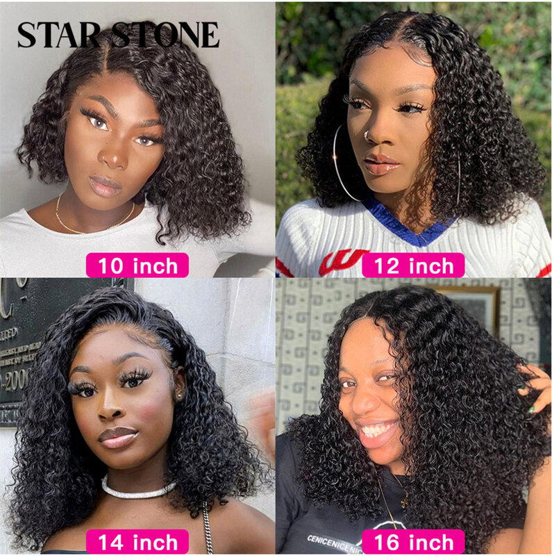Peluca de cabello humano rizado corto para mujeres negras, postizo de encaje Frontal 13x4, 4x4, con cierre de onda profunda, 180 de densidad