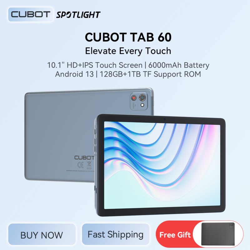 Cubot TAB 60, 2024 Nowy tablet android język polski, ośmiordzeniowy, 8 GB RAM (4 GB + 4 GB rozszerzony), 128 GB ROM, 10,1-calowy ekran HD+, bateria 6000 mAh, GPS, OTG, WiFi 6, Bluetooth, tablety dla studenta