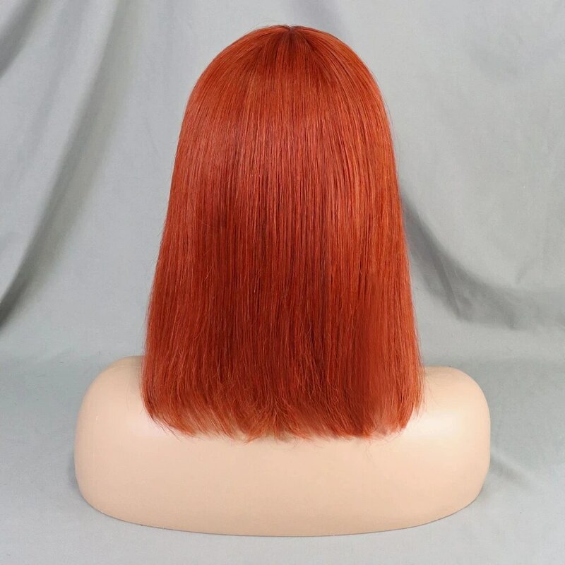 Peluca de cabello humano liso con flequillo para mujer, pelo Remy brasileño predespuntado, color naranja, #33