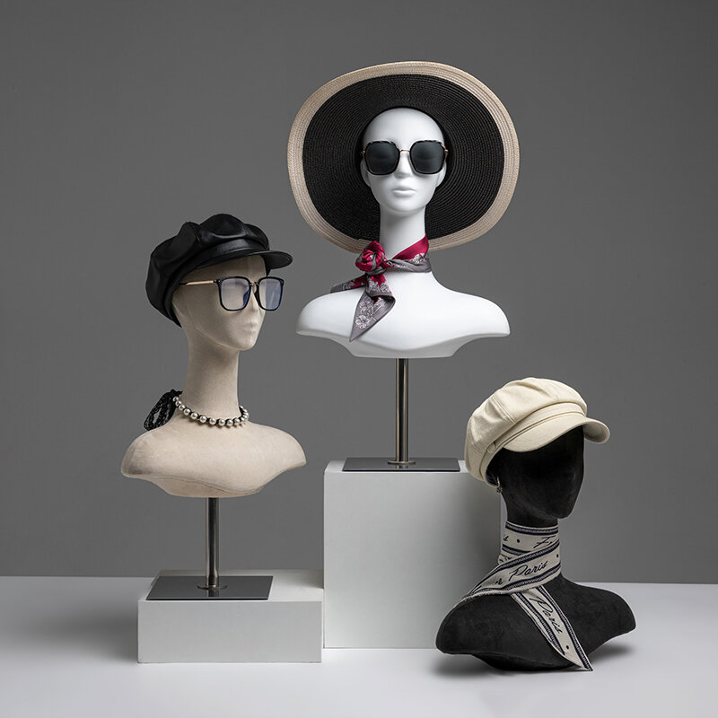 Tête de Mannequin féminin avec buste d'épaule pour présentoir de bijoux, support de chapeau, de perruque et d'écharpe