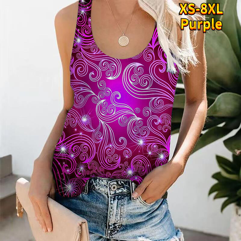 2023 Casual U Neck Sleeveless Vest Daily Weekend New Fashion Streetwear New Design Printing Tops Women's Loose Size Tank Top