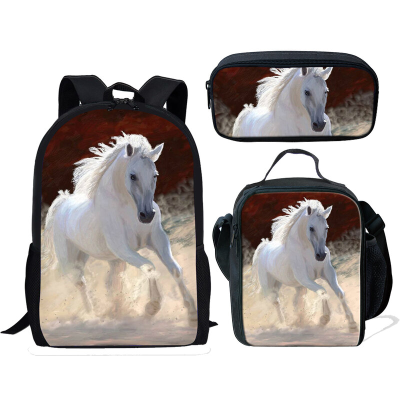 Popularny kreatywny zabawny ogień szalony koń 3D nadruk 3 sztuk/zestaw szkolne torby mała torba na laptopa plecak torba na Lunch piórnik