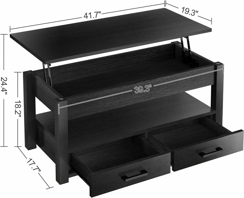 FABATO 41,7 ''подъемный журнальный столик с 2 ящиками для хранения скрытый отсек открытая полка для хранения для гостиной складной деревянный конец