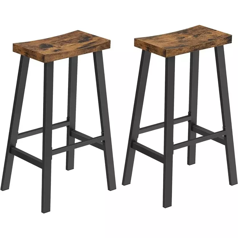 Bar Stool 2 Piece Set, Counter Height Stool, Bar Stool with Footstool, 29.1" Tall Kitchen Breakfast Stool, Rustic Brown