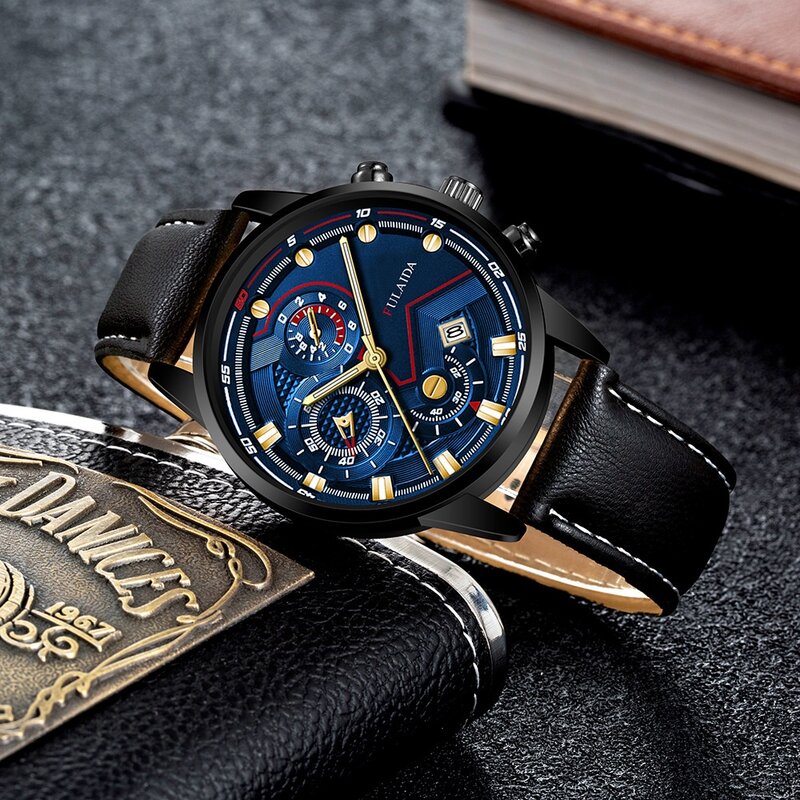 Kegllect jam tangan bisnis pria, arloji Quartz kalender bercahaya