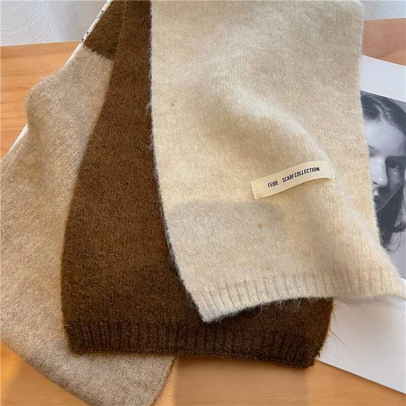 Fashion Solid Kintted Winter Schal für Frauen Splice Dicke Warme Kaschmir Halstuch Elastische Woolen Garn Dünne Bufanda Foulard
