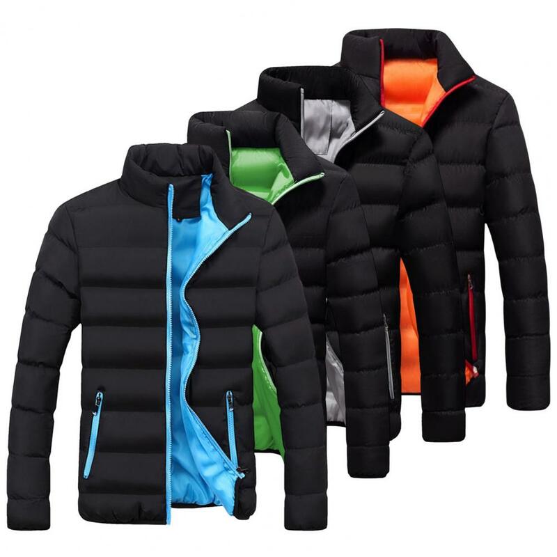 Blusão acolchoado de algodão monocromático masculino, jaqueta elegante, casaco super macio com bolsos, streetwear outono e inverno