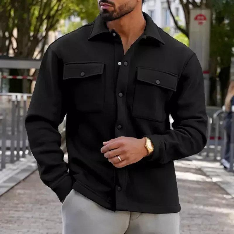 2024 wiosenne kurtki Cargo męskie jednolity kolor z długim rękawem luźne strój codzienny Streetwear męskie płaszcz z klapami zapinane na guziki w stylu Vintage