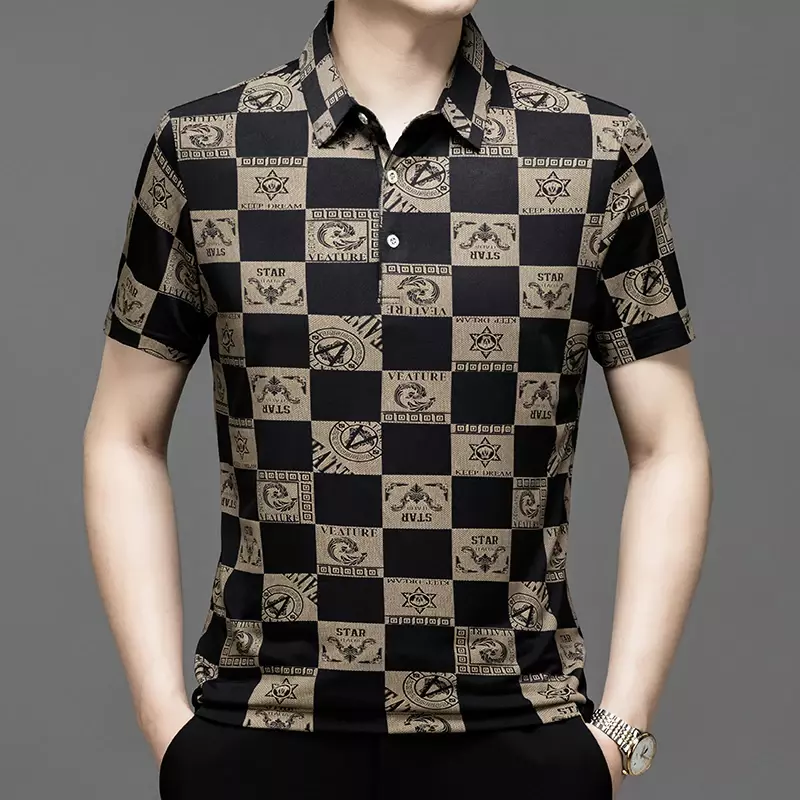 New Personalized Plaid Print Loose Casual Short Sleeved Trendy T-shirt for Summer Men