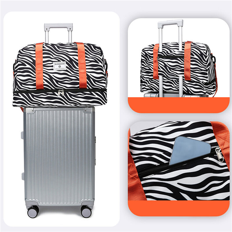 여성용 암소 패턴 여행 가방, 대용량 스포츠 가방, 러기지 백, 건식 습식 분리, 레저 피트니스 경량 보관 가방