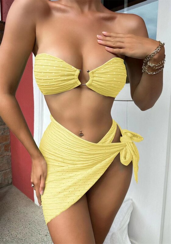 3 Piece Sequins Women's Bikini Swimsuit Top+Underwear+Short Mini Prom Dress Summer Party Beach Holiday Skirt Hot Girl Streetwear