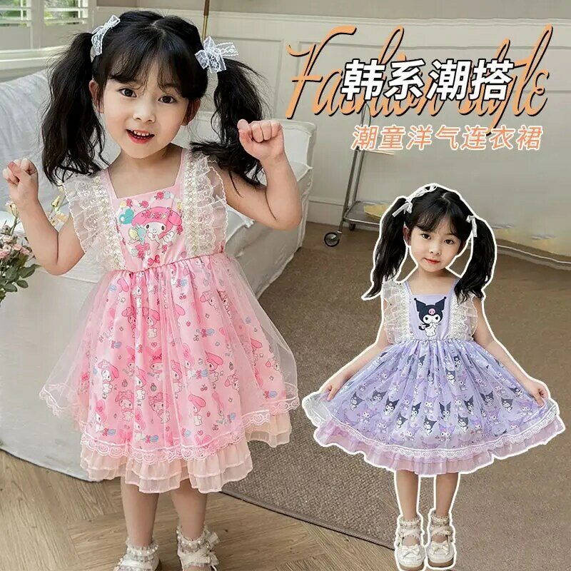 Kawaii аниме Sanrios My Melody Girls Lolita Princess Dress Kuromi модные подтяжки Veil Sweet вечерние Косплей Костюм подарок для девочки