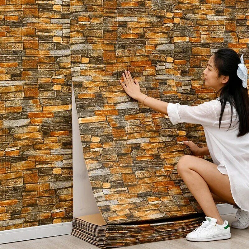 1/5/10m/Roll Retro 3D Wall Sticker Imitation Brick Plane Wall Sticker Furniture Stickers Wallpaper for Wall Living Room Kitchen