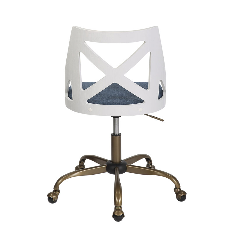 LumiSource-La chaise de travail de la ferme Charlotte comprend du métal cuivré antique, du bois texturé blanc et du tissu bleu