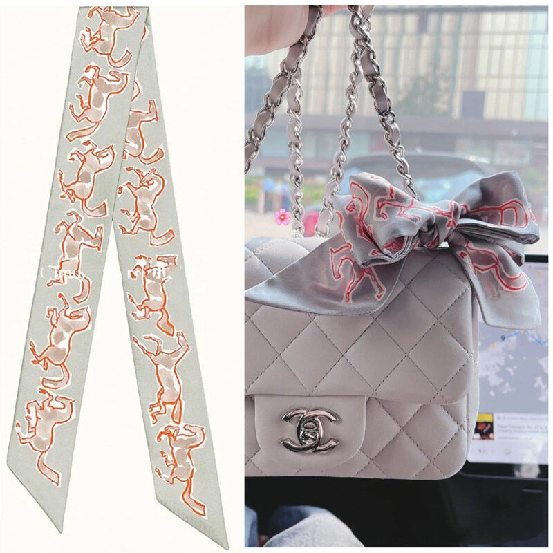 2022Small Ribbon Hair Band Bandeaus Clothing Match Horse Pattern New Arrival Print Lady Silk Feeling Riband Scarves Bags Scarf