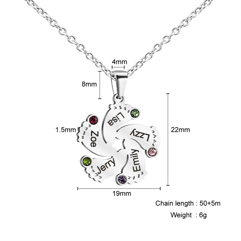 MYLONGINGCHARM-Collar personalizado con nombre de pies de bebé, con piedra de nacimiento, collar de madre, nombre personalizado, joyería, Regalo para mamá