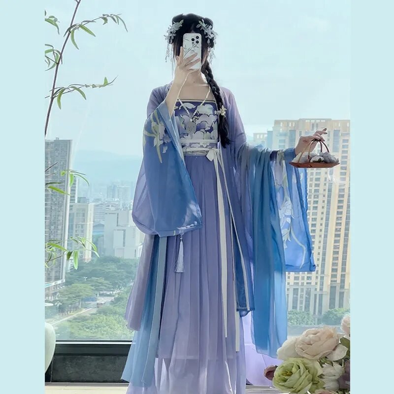 Китайское платье ханьфу, Женский традиционный винтажный костюм для косплея на Хэллоуин, синее платье ханьфу, платье на день рождения, платье династии ханьфу