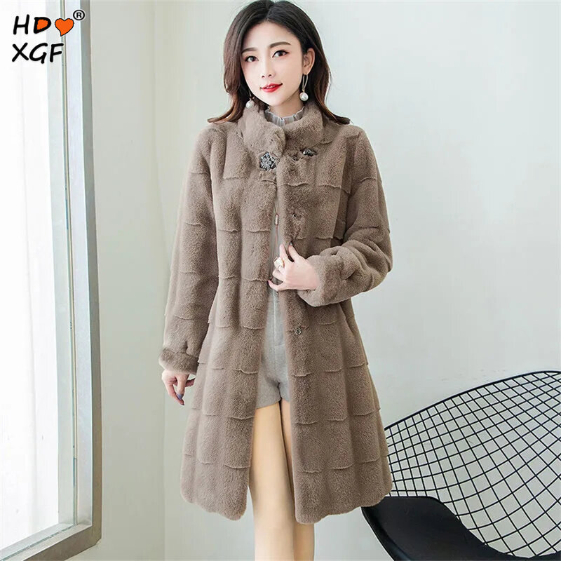 2023 Oversized 5xl Elegant Thicken Warm Faux Fur Overcoats Korean Fashion Loose Luxury Designer Imitate Mink Mid-lenght Jackets